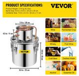 Alcohol Distiller Water Wine Home Copper Boiler Moonshine Still 12L 3Gal