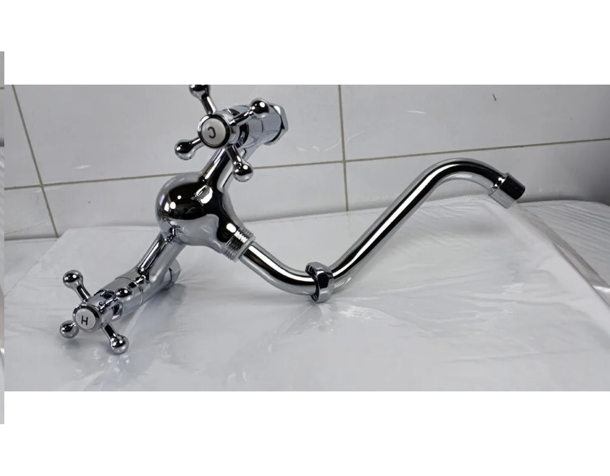 Wall Mounted Tap Brass Chrome Bathroom Faucet Sink Kitchen Mixer Swivel Spout