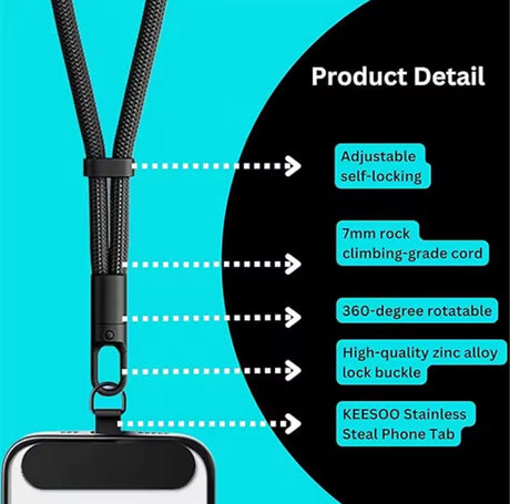 Universally Minimalist Wrist Strap Phone Lanyard with Adjustable Drop-Proof Design, 2 Phone Tether Tabs for All Mobile Phones