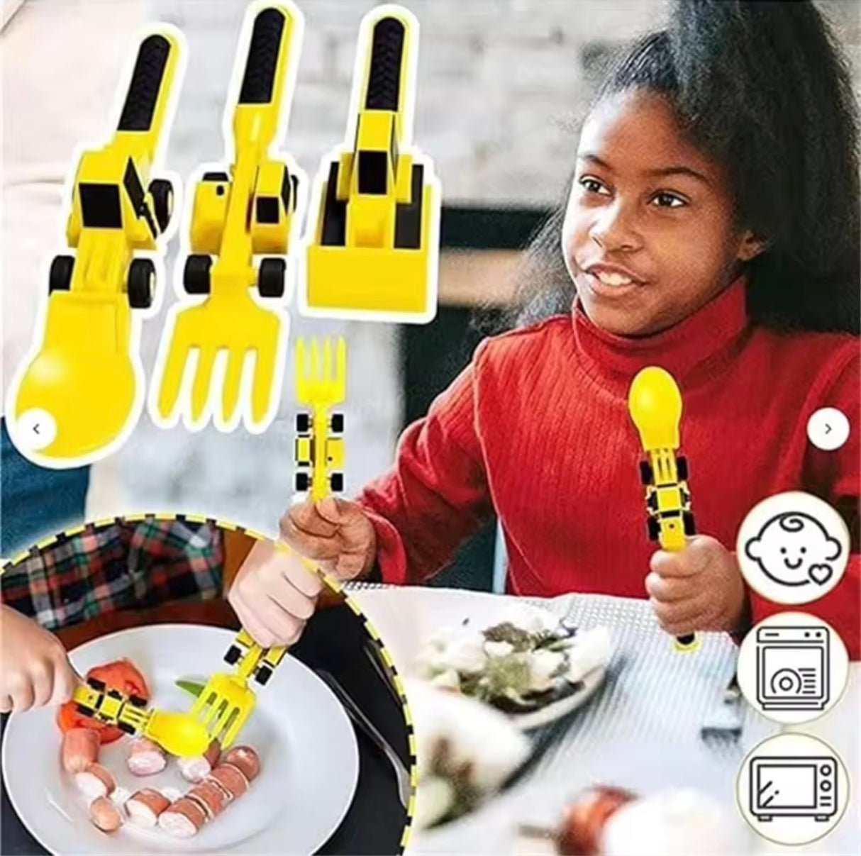 Excavator Fork Spoon Shovel Board Fun Tableware Safe Practical Bulldozer Dinosaur Food Supplement Tableware Set Kitchen Supplies