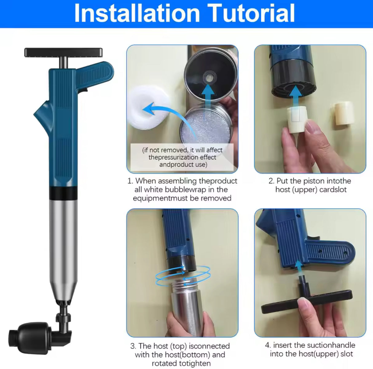 Toilet Plunger Drain Clog Remover High Pressure Air Drain Blaster Gun Drain Clog Remover Tool for Bathroom Sink Kitchen Clogged