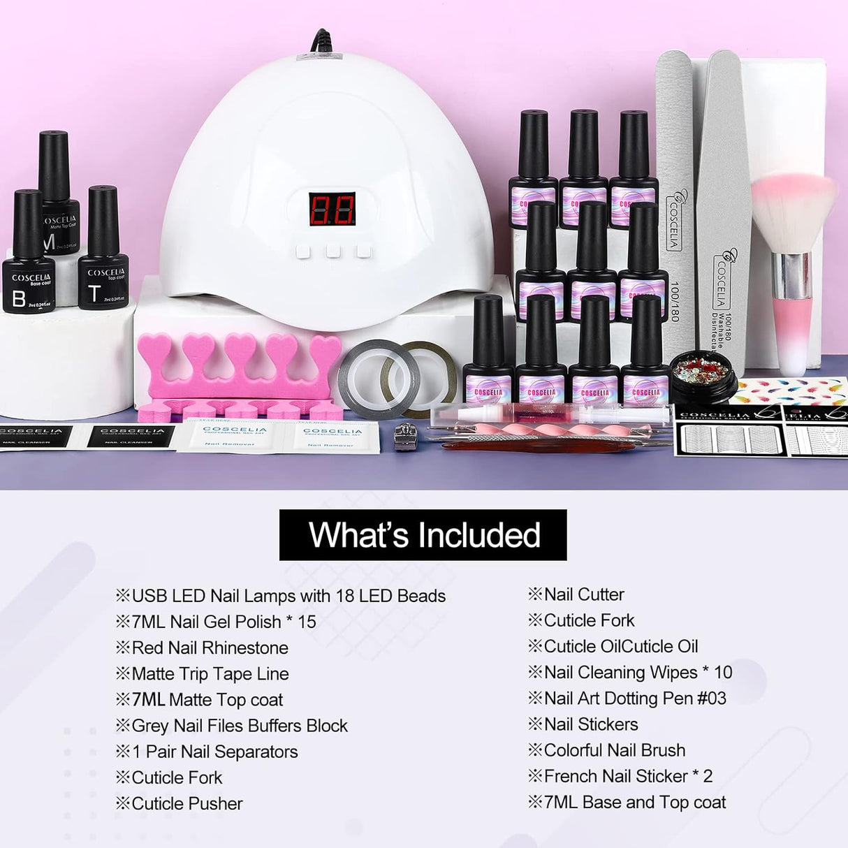 Gel Nail Polish Kit 15 PCS Gel Nail Polishes 36W LED U V Nail Lamp for Nails Soak off Base Coat Top Coat Glossy Matte Top Gel Polish and Nail Manicure Tools Nail Decoration DIY Starter Kit