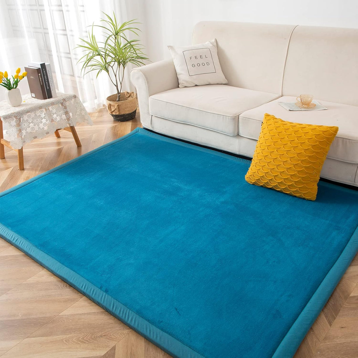 Coral Velvet Area Rug, 3cm Thick Non-Slip Fluffy Short Pile Crawling Rug, Modern Washable Soft Rug for Boys or Girls Children's Room, Living Room (Bluestone, 150×200cm)