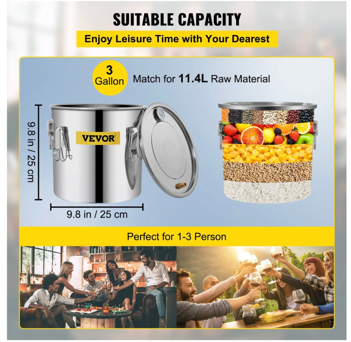 Alcohol Distiller Water Wine Home Copper Boiler Moonshine Still 12L 3Gal