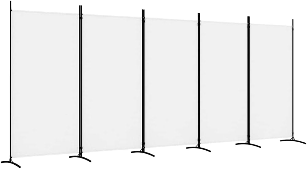 vidaXL Modern Room Divider with Foldable Design, 5-Panel Fabric Divider in White, Privacy Screen for Living Room and Bedroom, 433x180 cm