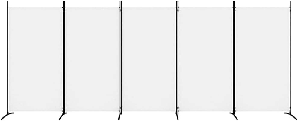 vidaXL Modern Room Divider with Foldable Design, 5-Panel Fabric Divider in White, Privacy Screen for Living Room and Bedroom, 433x180 cm