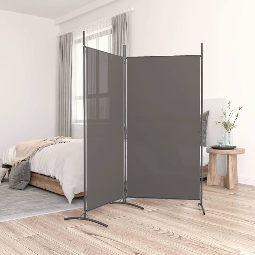 2-Panel Room Divider Living Room Bedroom Partition Privacy Protection Screen Room Separator Folding Dressing Wall Black Fabric