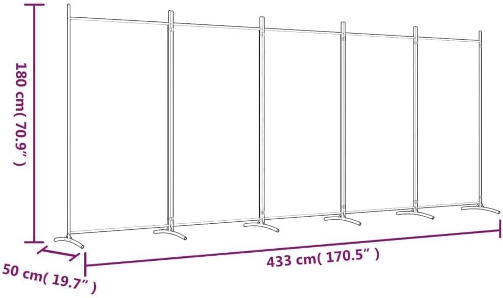 vidaXL Modern Room Divider with Foldable Design, 5-Panel Fabric Divider in White, Privacy Screen for Living Room and Bedroom, 433x180 cm