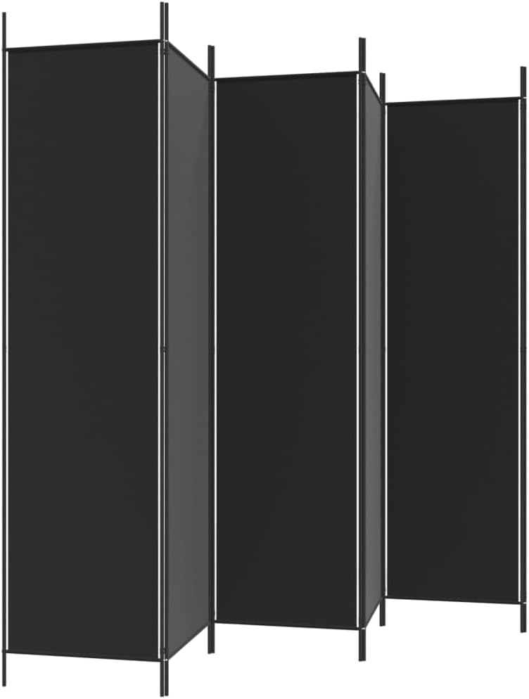 'vidaXL 6-Panel Room Divider in Black - Versatile and Foldable Partition, Made with Durable Fabric and Iron, Ideal for Bedroom and Living Room