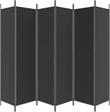 'vidaXL 6-Panel Room Divider in Black - Versatile and Foldable Partition, Made with Durable Fabric and Iron, Ideal for Bedroom and Living Room