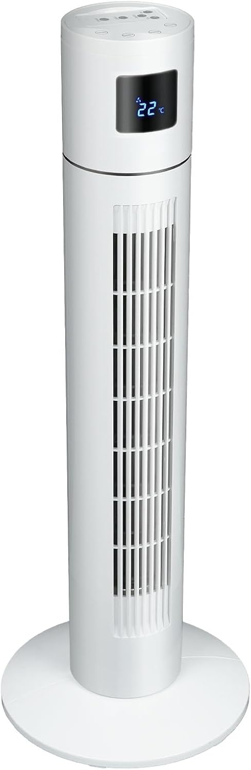 YOPOWER Tower Fan Portable Floor Fan Electric Cooling Fans with 3 Speed, 12H Timer, 70° Oscillating, LED Digital Display for Bedroom Home Office, White