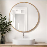 Simplus Round 600MM Bathroom Mirror Cabinet with Glass Door Shower Shaving Cupboard Wall Mounted Medicine Vanity Storage Shelves (Oak)