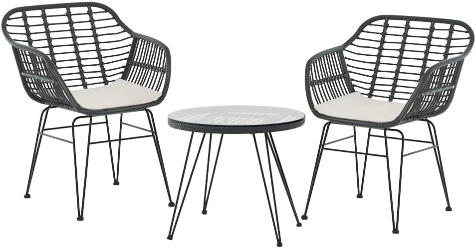 Gardeon 3pcs Patio Bistro Set, Outdoor Dining Chairs and Table Setting Patio Deck Chair Lounge Garden Furniture Seating Backyard Indoor, Water-Resistant All Weather with Ventilated Backrest Grey