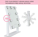 Makeup Mirror with Lights, Hollywood Light Mirror with 9 Dimmer Led Bulbs, Plug in Light-up Beauty Mirror, Touch Screen Lighted Table Set Mirror, 360°Rotation(White)