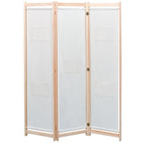 3-Panel Room Divider in Cream - Freestanding Fabric and Fir Wood Frame Partition with Extra Storage Bags - 120x170x4cm