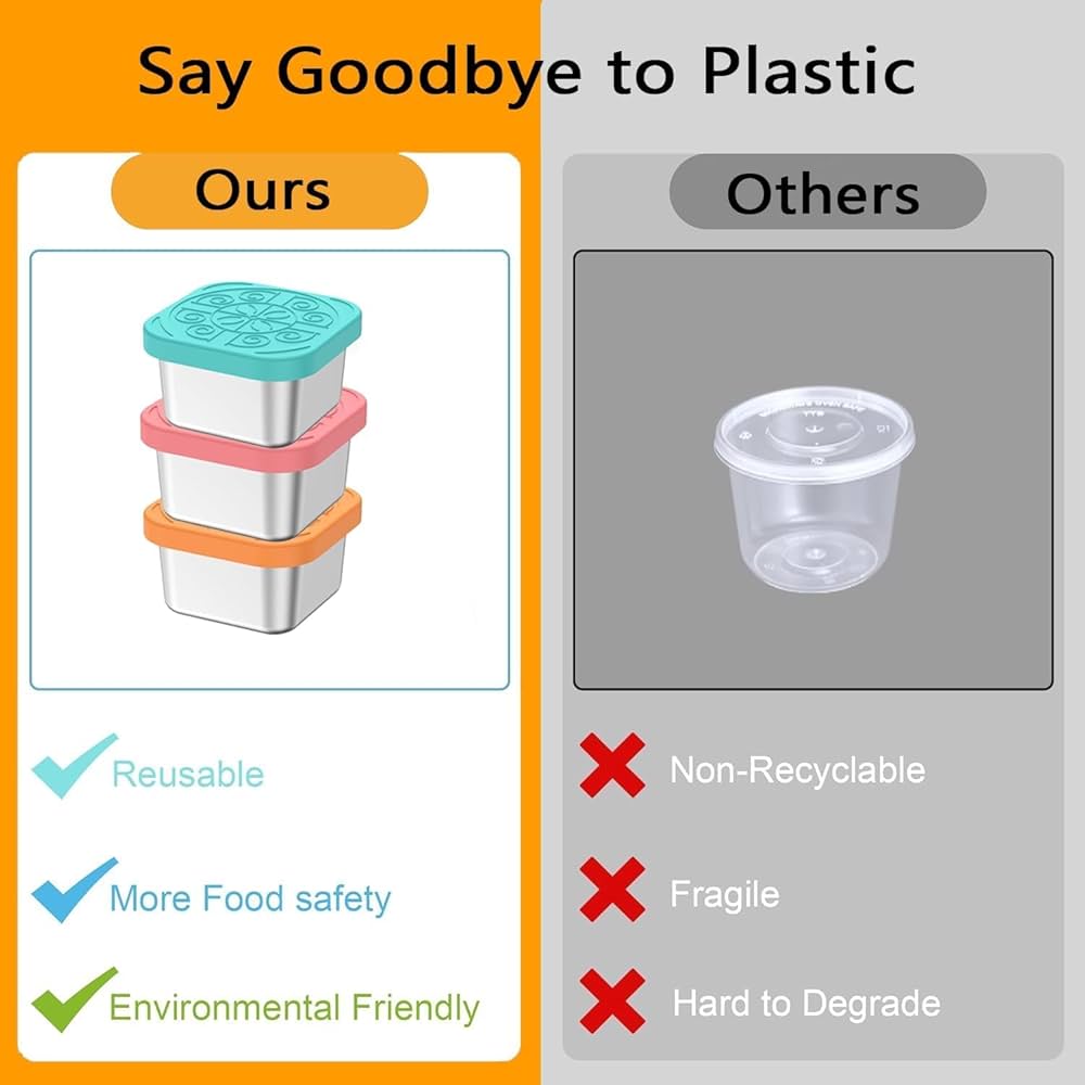 6 Pack Stainless Steel Snack Containers,Leak Proof Stainless Steel Storage Container With Silicone Lid,Suitable for Picnics Schools, Salad Dressing Containers Lunch Boxes