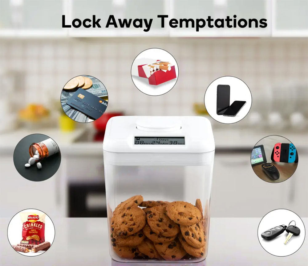 Kitchen Safe Time Locking Container (Medium), Timed Lock Box for Cell Phones, Snacks, and other unwanted temptations (White Lid Clear Base)