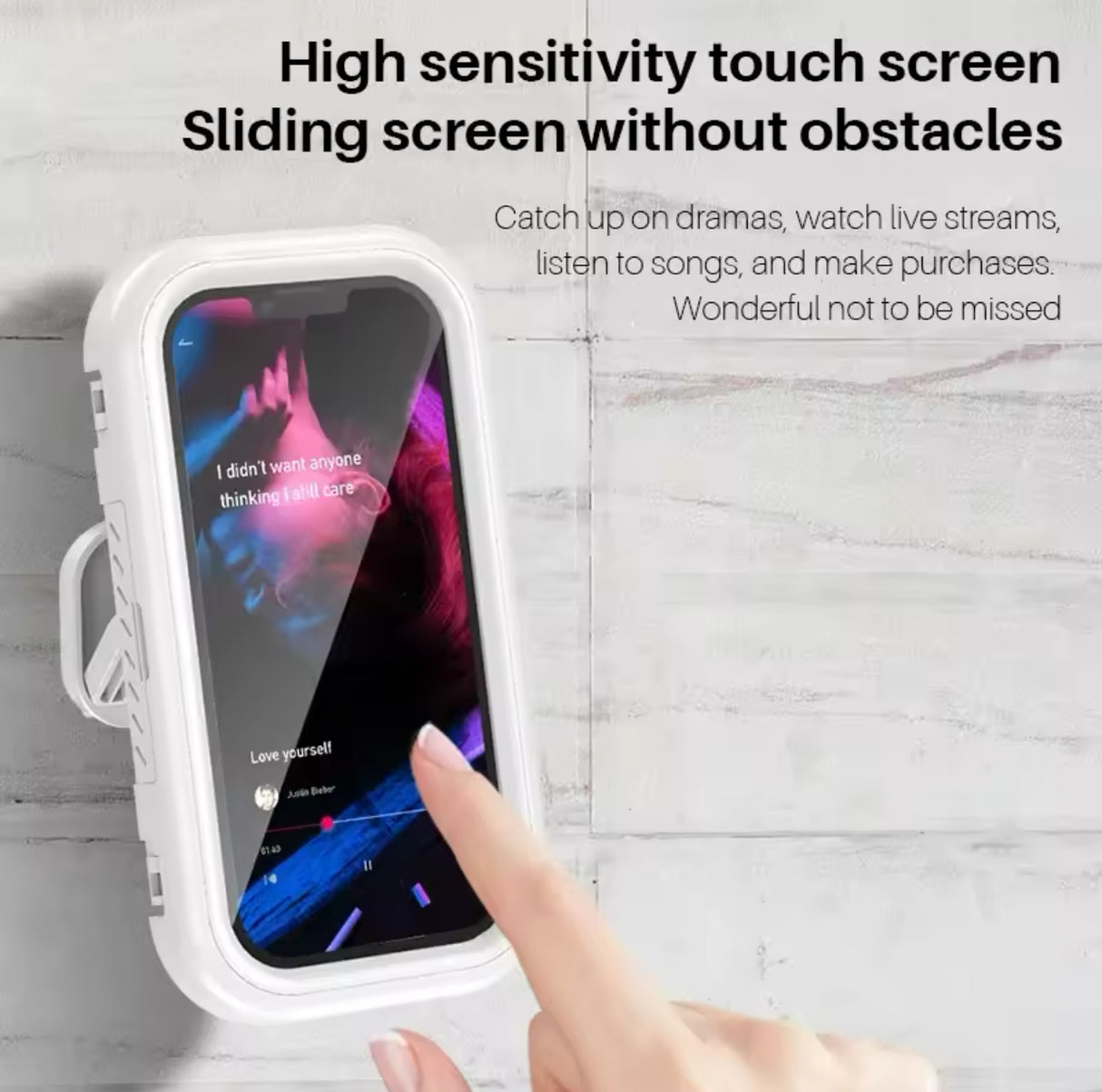 Cell Phone Holder Adjustable Sticky Wall Mount Waterproof Box Shower Bathroom Phone Stand TV Catch Up Use All Smartphones