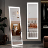LED Full Length Mirror, 160 x 50 cm Floor Mirror with Lights, Wall Mounted Lighted Mirror, Free Standing Mirror, Dressing Body Mirror, 3 Color Lighting & Dimmable Brightness