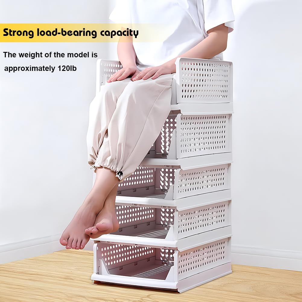 5Pack Plastic Storage Boxes, Foldable Drawer Boxes, Stackable Wardrobe Organiser, Shelf Storage Box, Shelf Baskets, Wardrobe, Stacking Drawers, Storage Boxes, for Kitchen, Bedroom