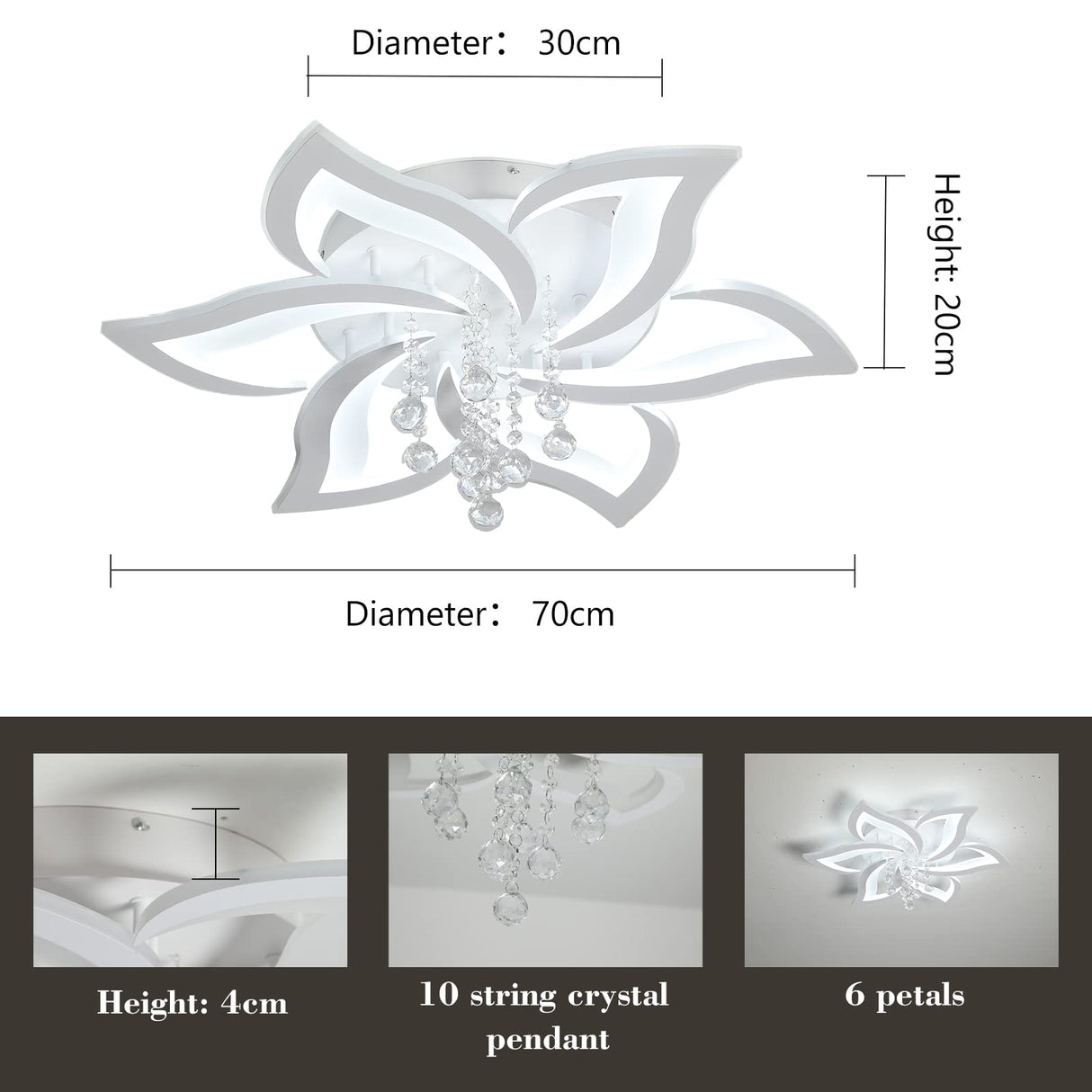 Modern Ceiling Light 40W Dimmable LED Ceiling Lamp Fixture, 6 Petals Flush Mount Flower Chandelier Ceiling Lighting Fixture, Acrylic for Kitchen Bedroom Dining Room Living Room
