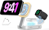 3 in 1 Foldable Wireless Charging Station for iPhone Magnetic Charger,Mag-Safe Travel Wireless Charger Stand Dock Compatible with iPhone 16/15/14/13&Air-Pods&Apple Watch with Night Light Stand(White)