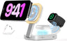 3 in 1 Foldable Wireless Charging Station for iPhone Magnetic Charger,Mag-Safe Travel Wireless Charger Stand Dock Compatible with iPhone 16/15/14/13&Air-Pods&Apple Watch with Night Light Stand(White)