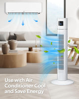YOPOWER Tower Fan Portable Floor Fan Electric Cooling Fans with 3 Speed, 12H Timer, 70° Oscillating, LED Digital Display for Bedroom Home Office, White