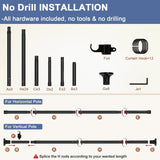 Room Divider No Drilling Curtain Rod Wall Divider for Room Separation, 122-305cm(H) 70-290cm(W) Adjustable, Heavy Duty Partition Space Separator Freestanding Tension Curtain Standr, Black