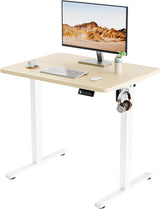 ERGOMAKER Electric Standing Desk 80x60cm (31"x23.6"), Height Adjustable Sit Stand Desk with Splice Board for Home Office, Computer Desk Memory Preset (White Frame + Golden Oak Desktop)