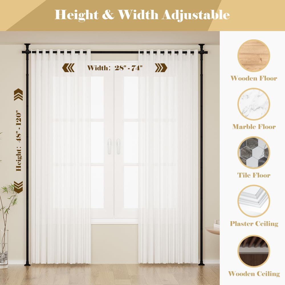Kokorona Room Divider Curtain Rod, Vertical Tension Rod, No Drilling Floor to Ceiling Freestanding Curtain Rod Damage Free, 71-188 cm(W) 1.2-3 m(H) Expandable Curtain Divider Stand for Room Separation