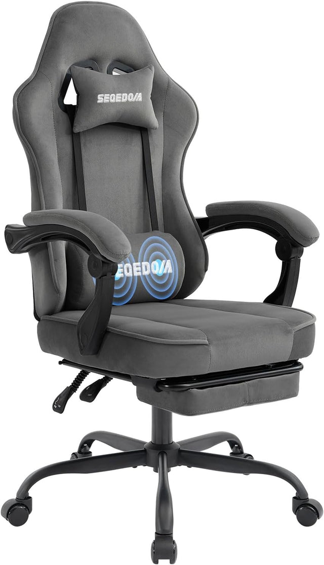 segedom Gaming Chair Technology Fabric Computer Chair with Pocket Spring Cushion, Comfortable Ergonomic Gamer Chair for Adults, Massage Game Chair with Footrest,Reclining Chair, Home,Office,Teens,Grey