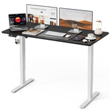 UMOMO 120 x 60cm Electric Standing Desk, Height Adjustable Sit Stand Desk with Splice Board, Workstation Computer Desk with Cable Management for Home Office (White Top White Frame)