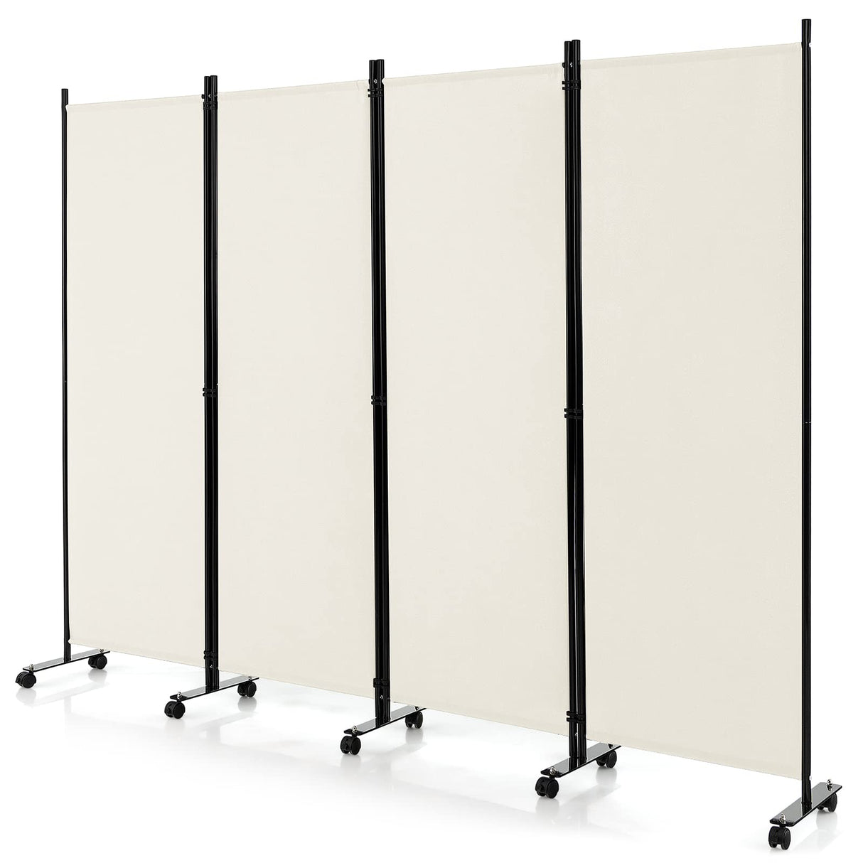 Giantex 4-Panel Folding Room Divider, 1.73m Rolling Privacy Screen with Lockable Wheels, Portable Wall Divider and Separator, Freestanding Privacy Protection for Living Room, Bedroom, Office (Black)