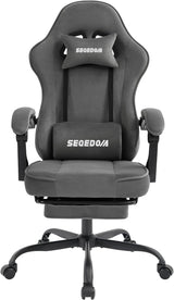segedom Gaming Chair Technology Fabric Computer Chair with Pocket Spring Cushion, Comfortable Ergonomic Gamer Chair for Adults, Massage Game Chair with Footrest,Reclining Chair, Home,Office,Teens,Grey