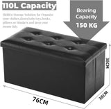 Folding Storage Ottoman Bench, Footrest Couch for Living Room, Storage Bench with Padded Seat for Bedroom Hallway (Black 1, 76 x 38 x 38 cm Leather)