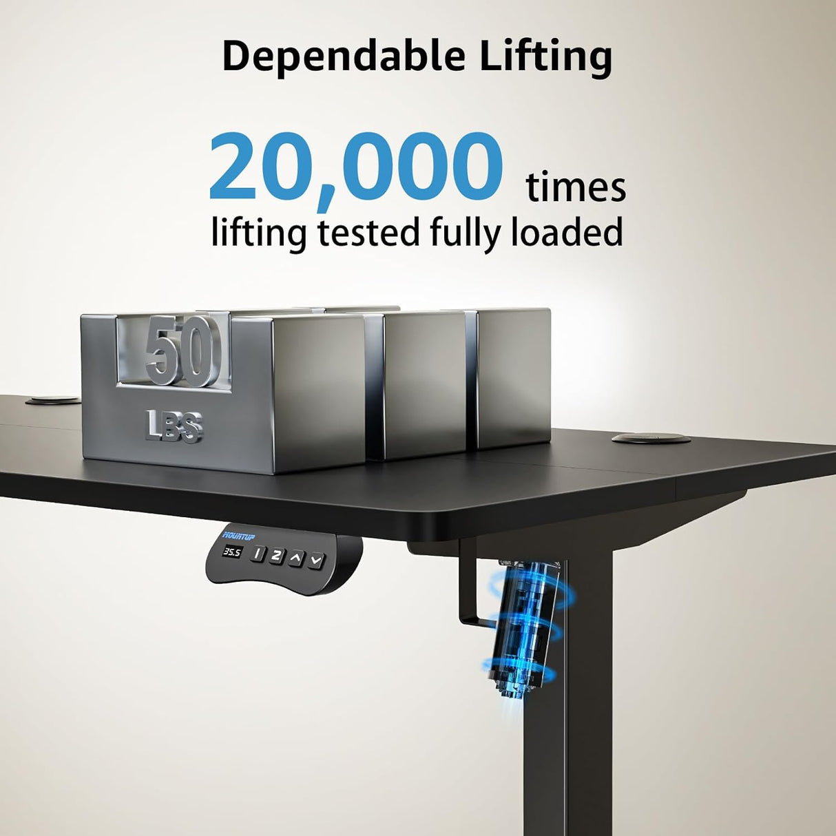 MOUNTUP Electric Standing Desk 120x60cm (48x24) Height Adjustable, Sit Stand Desk with Memory Controller, Ergonomic Stand Up Desk for Home Office with Splice Board, Black