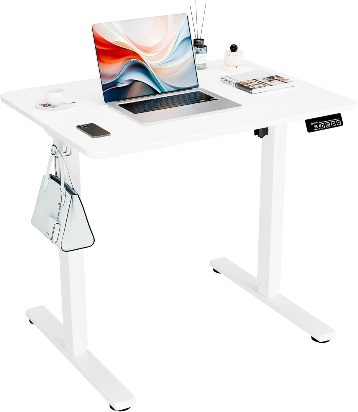 ERGOMAKER Electric Standing Desk 80x60cm (31"x23.6"), Height Adjustable Sit Stand Desk with Splice Board for Home Office, Computer Desk Memory Preset (White Frame + White Desktop)
