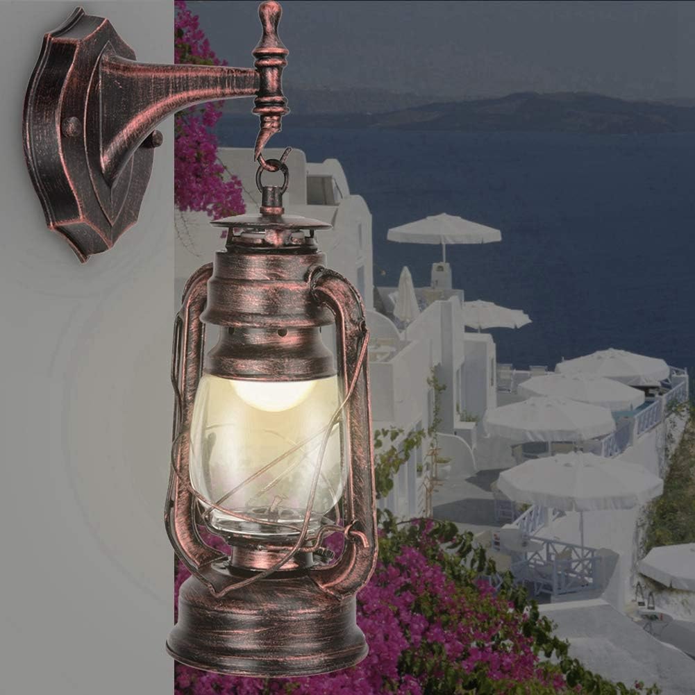 Night Light, 111-240V Retro Style Sconce Light Antique Iron Wall Lamp Fixture for Cafe Bar Hallway (Red Bronze)