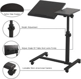 TigerDad Overbed Bedside Desk Mobile Rolling Laptop Stand Tilting Overbed Table with Wheels Height Adjustable Tray Table for Laptop Bed Sofa Side Table (Black)