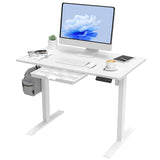 100 x 60cm Electric Standing Desk, Height Adjustable Stand Desk with Drawers,Sit Stand Computer Home Office Desk (Oak Top White Legs)