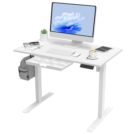 100 x 60cm Electric Standing Desk, Height Adjustable Stand Desk with Drawers,Sit Stand Computer Home Office Desk (Oak Top White Legs)