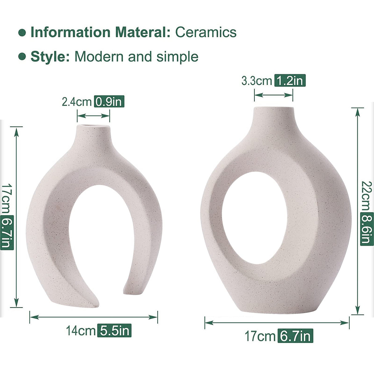 Ceramic Vase Set - 2 Flower Donut Modern Vases for Home Décor, Creative White Vases Minimalism Style Decor Vase Table Vase for Living Room Entryway Bookshelf Mantel Centerpieces Shelf
