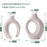 Ceramic Vase Set - 2 Flower Donut Modern Vases for Home Décor, Creative White Vases Minimalism Style Decor Vase Table Vase for Living Room Entryway Bookshelf Mantel Centerpieces Shelf