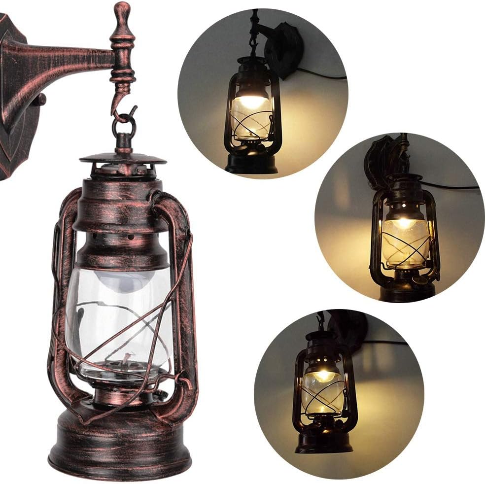 Night Light, 111-240V Retro Style Sconce Light Antique Iron Wall Lamp Fixture for Cafe Bar Hallway (Red Bronze)