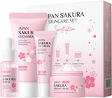Skin Care Set JAPAN SAKURA Beauty Gift Sets Skin Care Kit with Cleanser, Serum, Eye Cream, Face Cream Travel Kit for Women Mom Wife Teen Girls Gentle Skin Cleaning TSA-friendly Sizes 4pcs