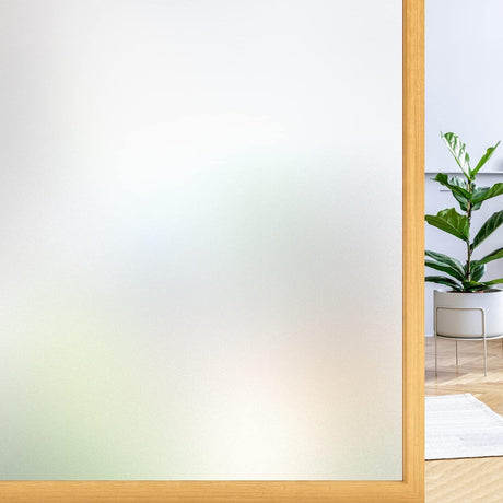 rabbitgoo Frosted Window Privacy Film, Decorative Colored Opaque Static Cling Glass Covering for Home Office Stores, Reusable Door Sticker for Bathroom, Non-Adhesive (White, 44.5 x 200 cm)