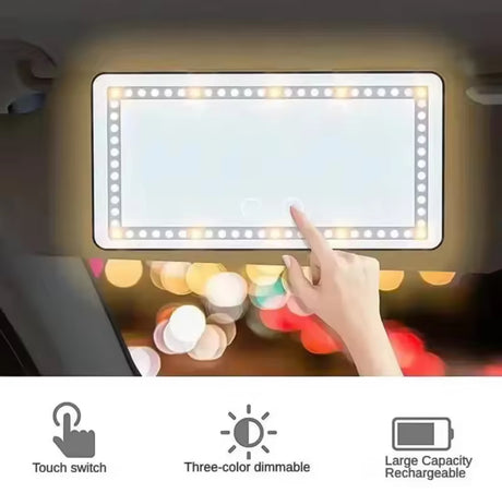 Car LED vanity makeup mirror, touch sensor, sun visor makeup mirror, three-color adjustable, clear eye protection