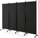 Giantex 4-Panel Folding Room Divider, 1.73m Rolling Privacy Screen with Lockable Wheels, Portable Wall Divider and Separator, Freestanding Privacy Protection for Living Room, Bedroom, Office (Black)