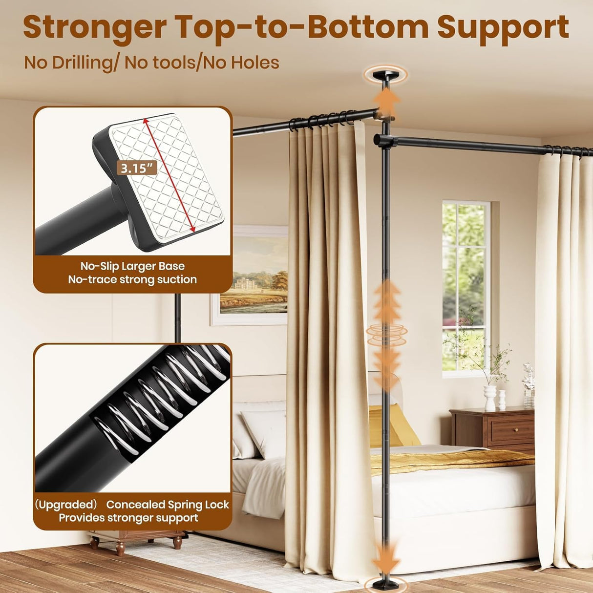 Koreal Room Divider, Curtain Rod for Wide Space Room Separation, 71-434cm(W) 122-304cm(H) Adjustable, No Drilling Tension Curtain Rods, Heavy Duty Temporary Privacy Wall Divider, Black